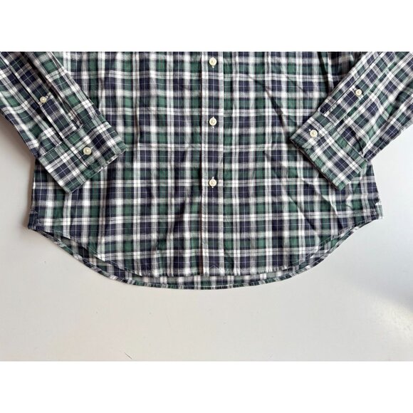 CLUB MONACO Navy Green Check Cotton Slim Fit Button Down Oxford Shirt, Size L - Picture 8 of 12